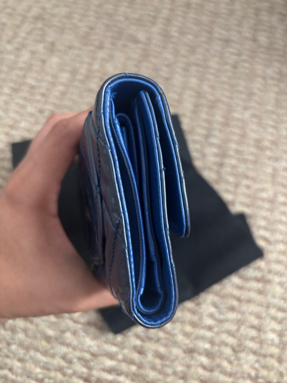 Authentic CHANEL Continental Quilted Patent Leather Wallet in Deep Blue - Picture 5 of 15